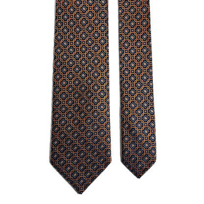 Navy Blue & Gold Geometric Silk Jacquard Tie
