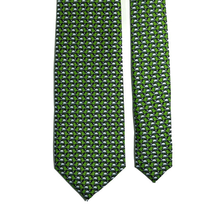 Olive Green Elephant Motif Silk Tie