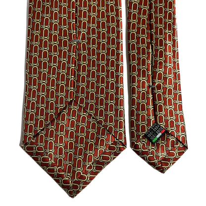Rust Orange Bridle Motif Silk Satin Tie