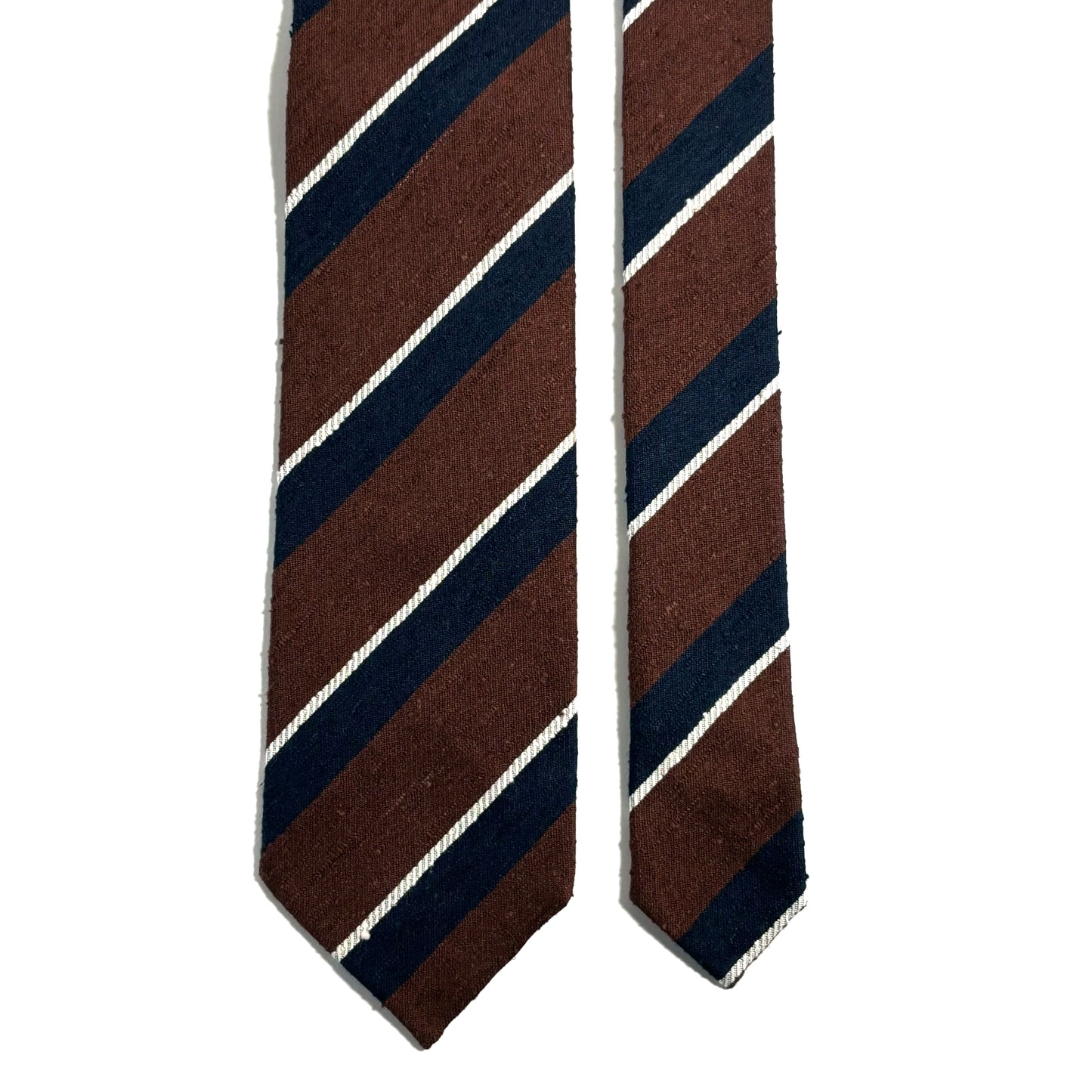 Untipped Rust Brown / Navy Striped Silk Shantung Tie