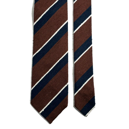 Untipped Rust Brown / Navy Striped Silk Shantung Tie
