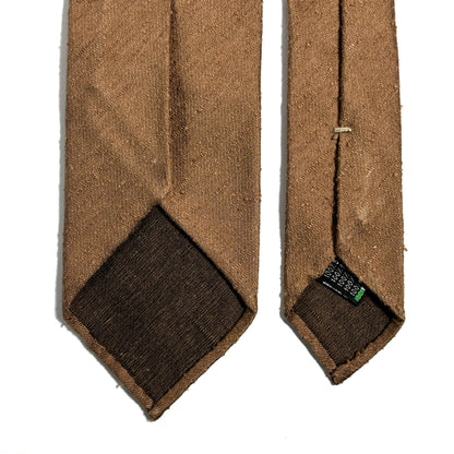 Untipped Honey Brown Green Silk Shantung Tie