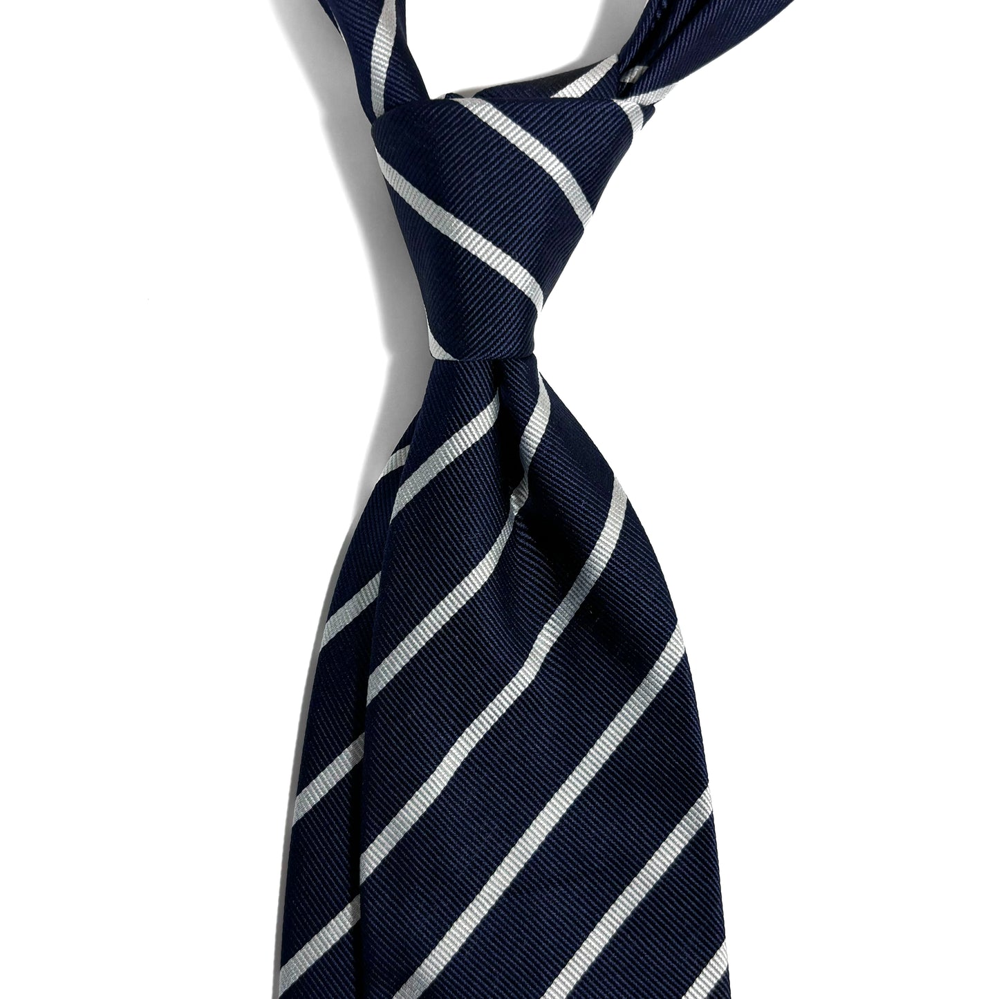 Navy Blue & White Striped Silk Repp Tie