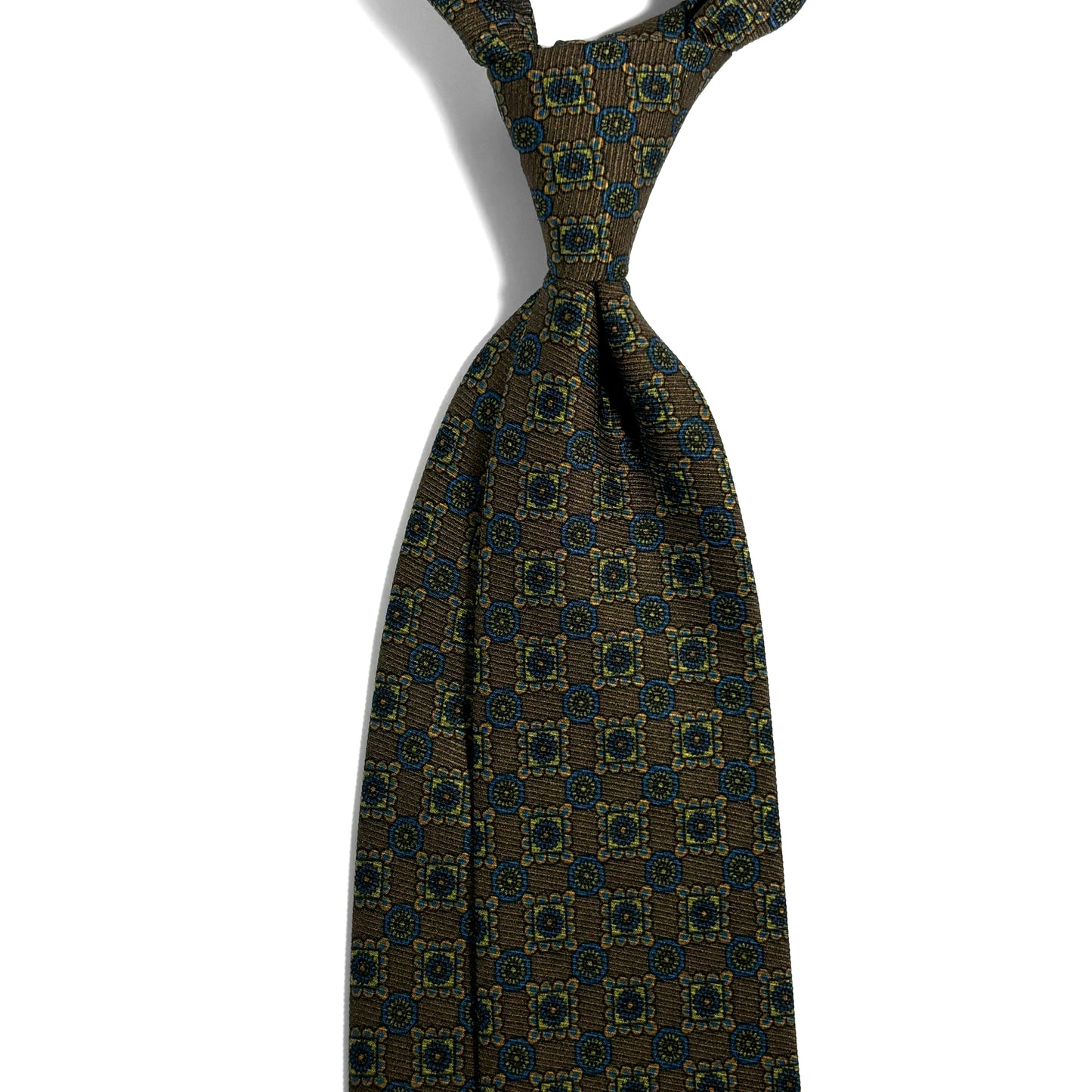 Olive Green Floral Italian Madder Silk Tie
