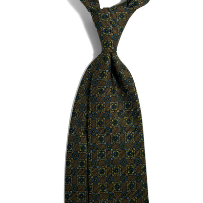 Olive Green Floral Italian Madder Silk Tie