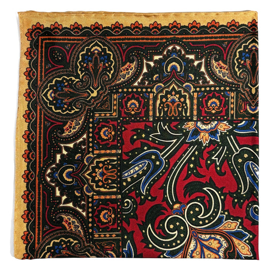 Red & Cream Floral Motif Ancient Madder Silk Pocket Square