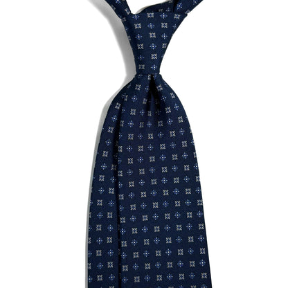 Navy Blue Small Floral Printed 36oz Silk Twill Tie