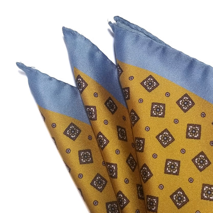 12.5" Yellow / Blue Geometric Silk Twill Pocket Square