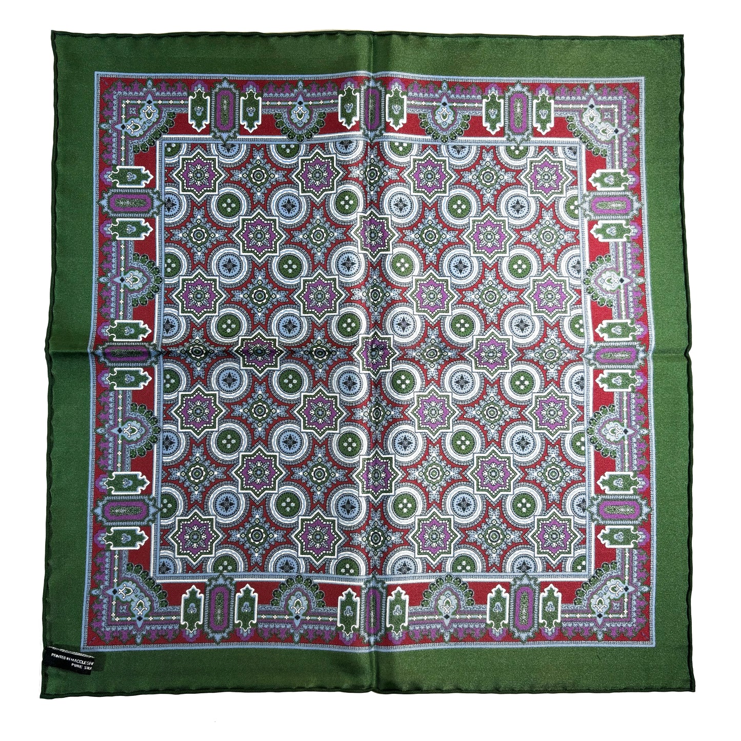 Green & Burgundy Geometric Silk Pocket Square