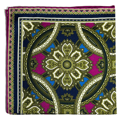 Green & Magenta Large Medallion Silk Pocket Square
