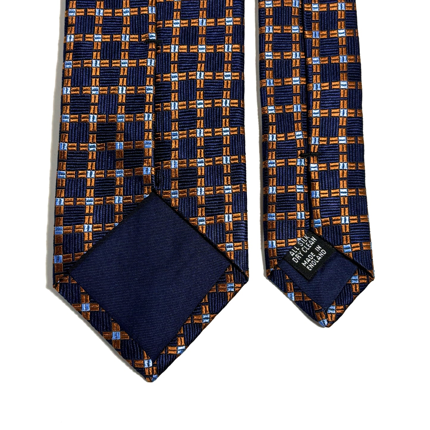 Navy Blue & Copper Checked Jacquard Silk Tie