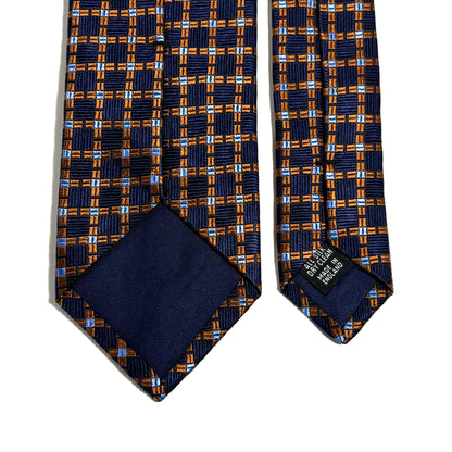 Navy Blue & Copper Checked Jacquard Silk Tie