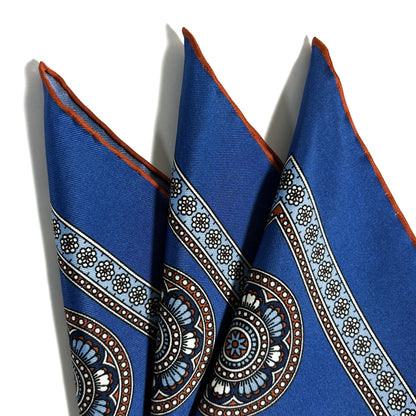 Blue & Orange Medallion Silk Pocket Square