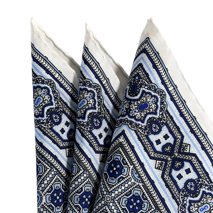 White Geometric Silk Pocket Square