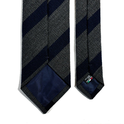 Charcoal Gray & Navy Striped Wool/Silk Grenadine Tie