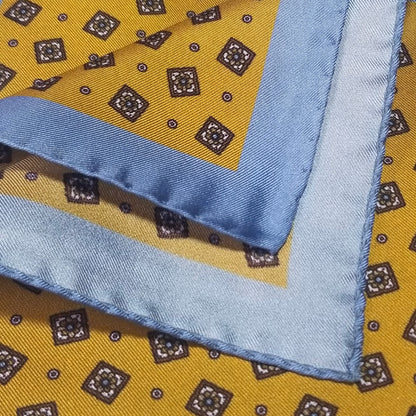 12.5" Yellow / Blue Geometric Silk Twill Pocket Square