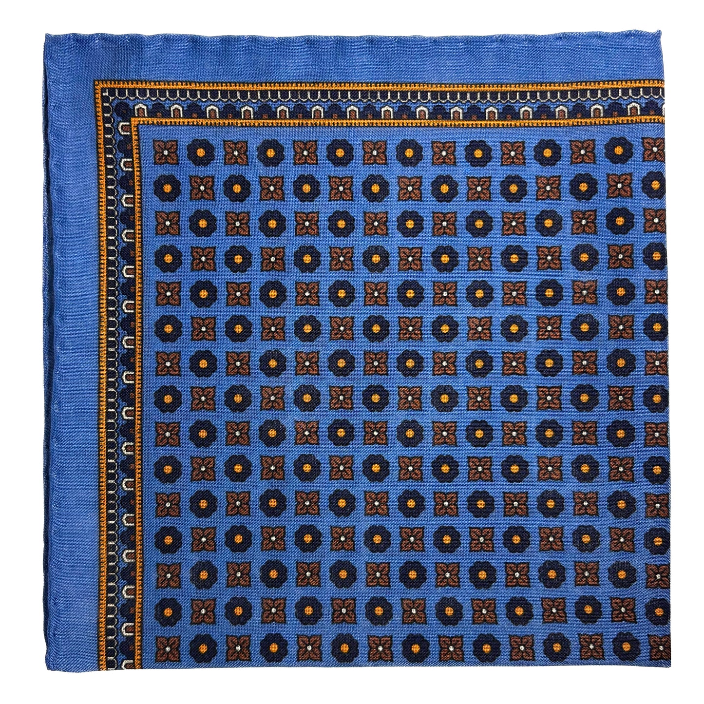 Azure Blue - Floral - Wool/Silk Pocket Square