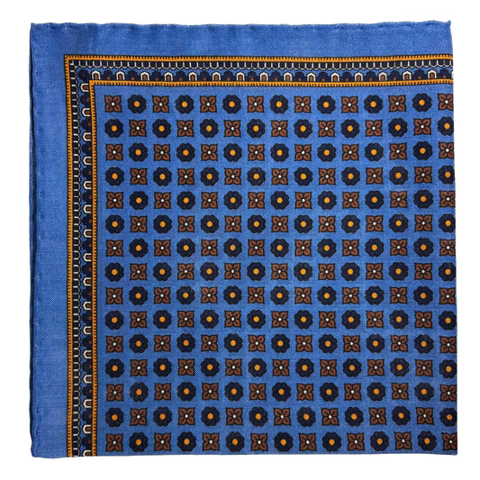 Azure Blue - Floral - Wool/Silk Pocket Square