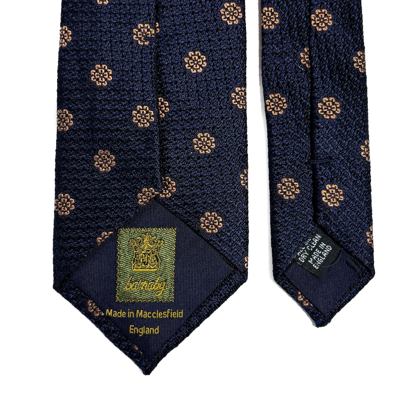 Navy Blue Floral Silk Grenadine Tie (English Weave)