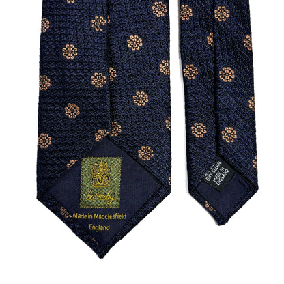 Navy Blue Floral Silk Grenadine Tie (English Weave)