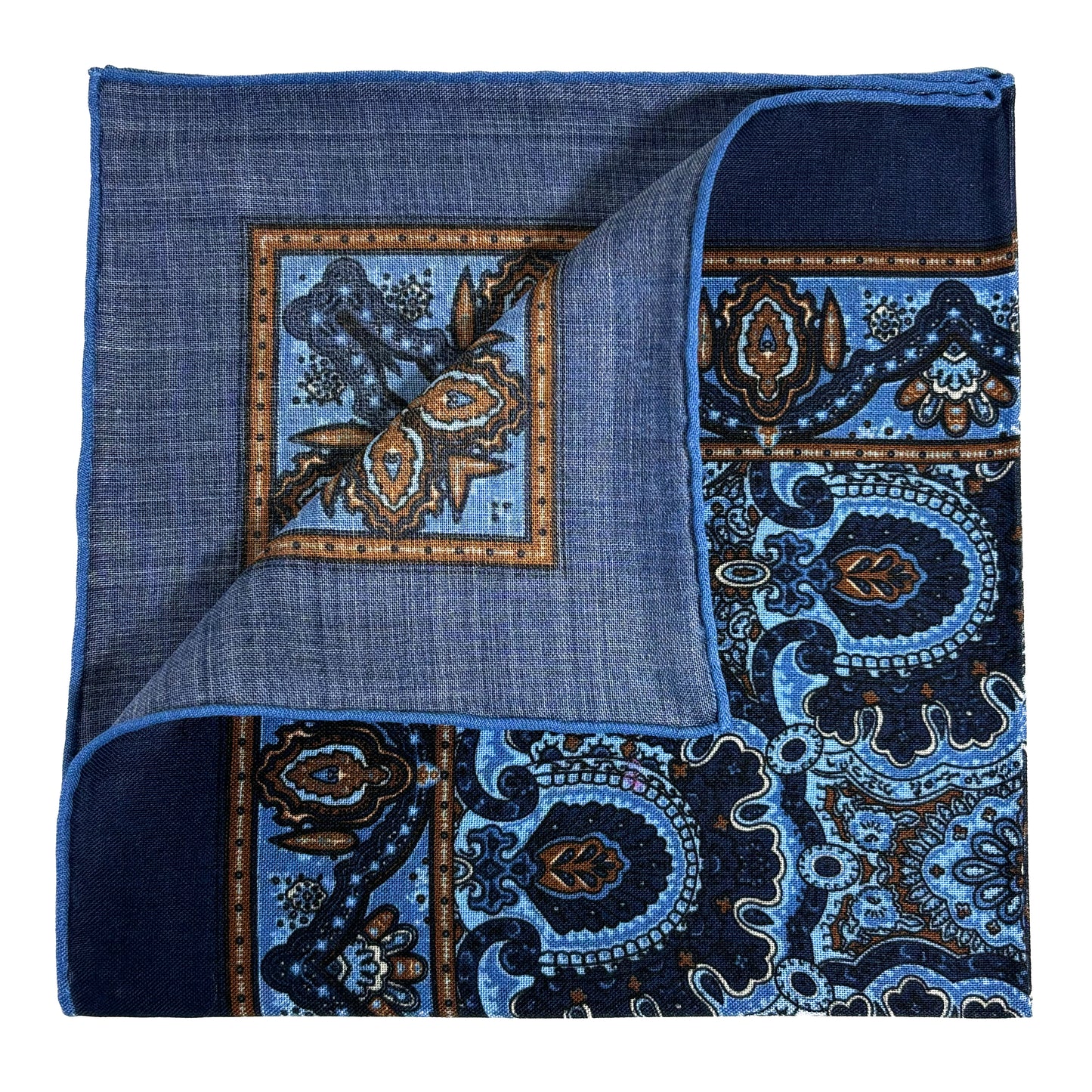 Dominus - Navy Blue & Brown - Wool/Silk Pocket Square