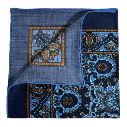 Dominus - Navy Blue & Brown - Wool/Silk Pocket Square