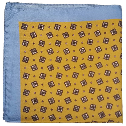 12.5" Yellow / Blue Geometric Silk Twill Pocket Square