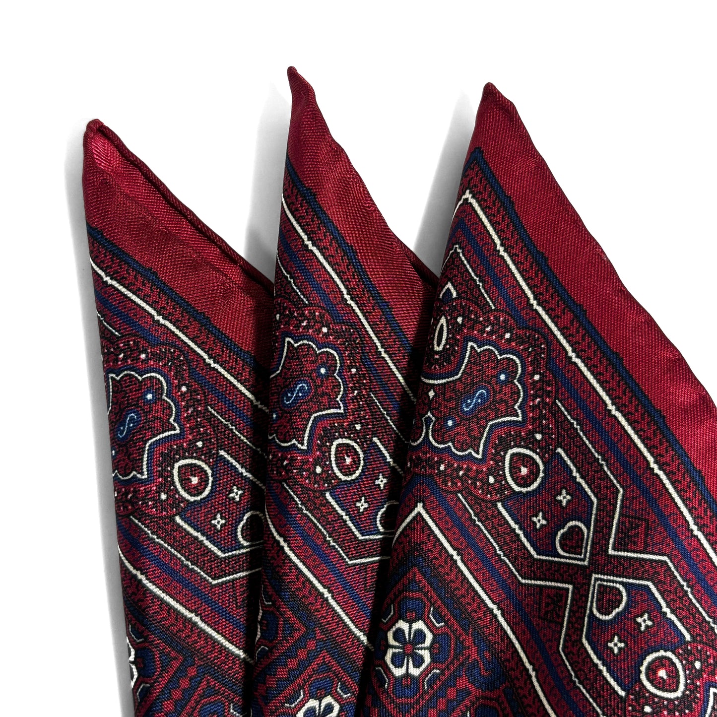 Burgundy Geometric Silk Pocket Square