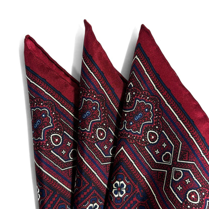 Burgundy Geometric Silk Pocket Square