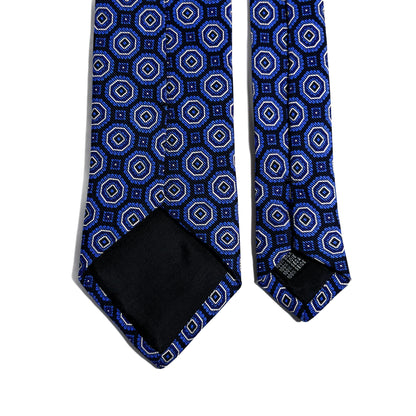 Black & Blue Floral Medallion Silk Tie (Handmade in Italy)