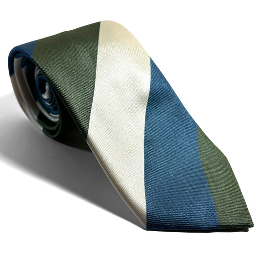 Green / Blue / Ivory Striped Silk Repp Tie