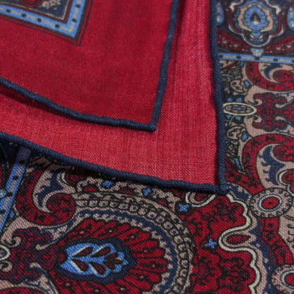 Dominus - Burgundy & Navy Blue - Wool/Silk Pocket Square