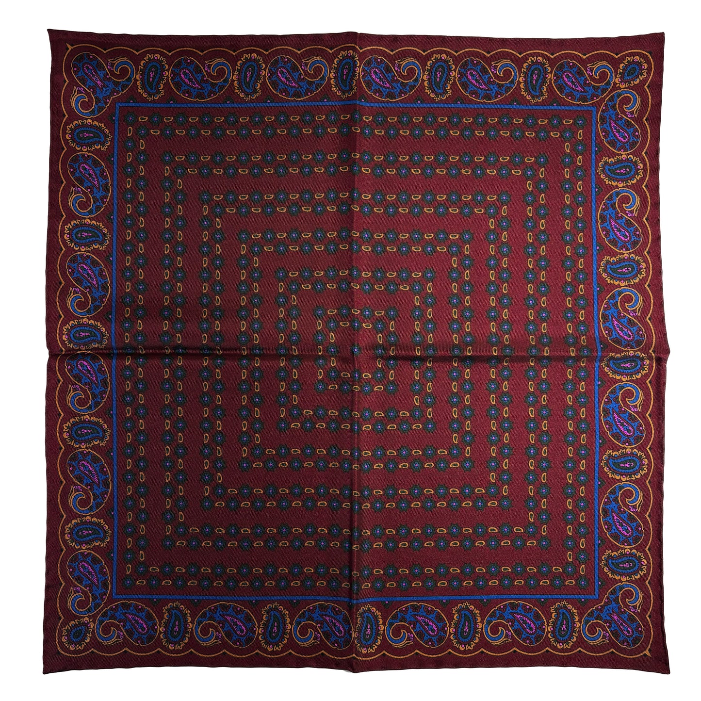 Burgundy Small Paisley Ancient Madder Silk Pocket Square
