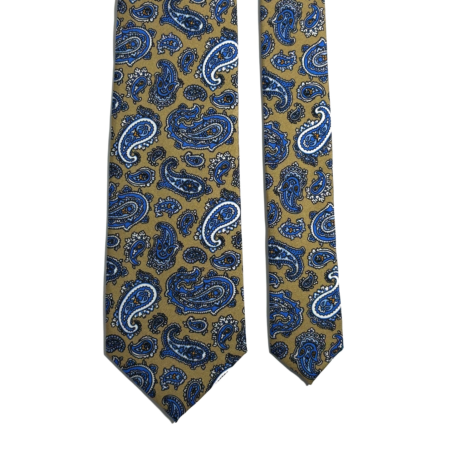 Olive Green / Blue Paisley Printed Silk Twill Tie