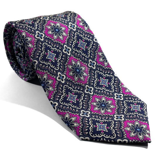 Midnight Blue & Magenta Mosaic Silk Tie