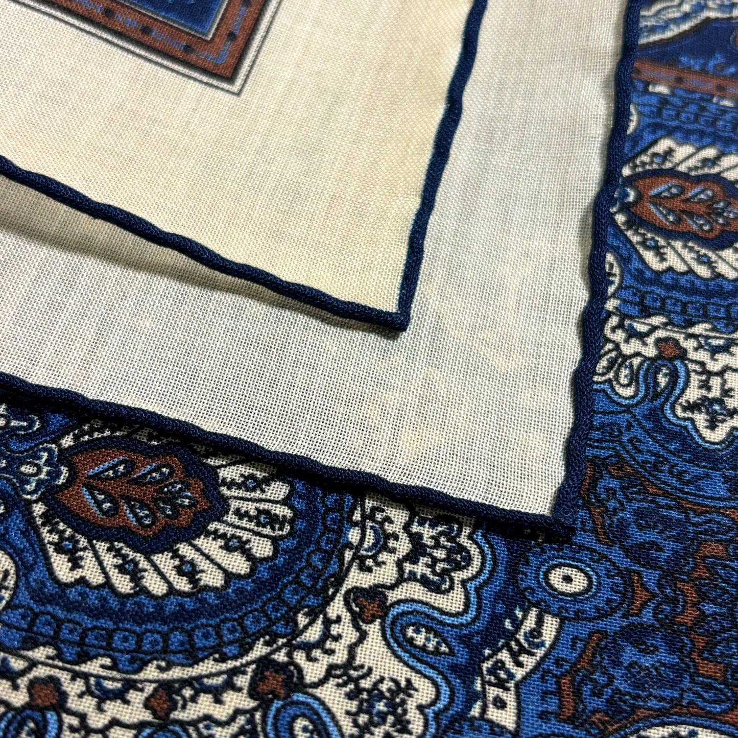 Dominus - Ivory & Blue - Wool/Silk Pocket Square