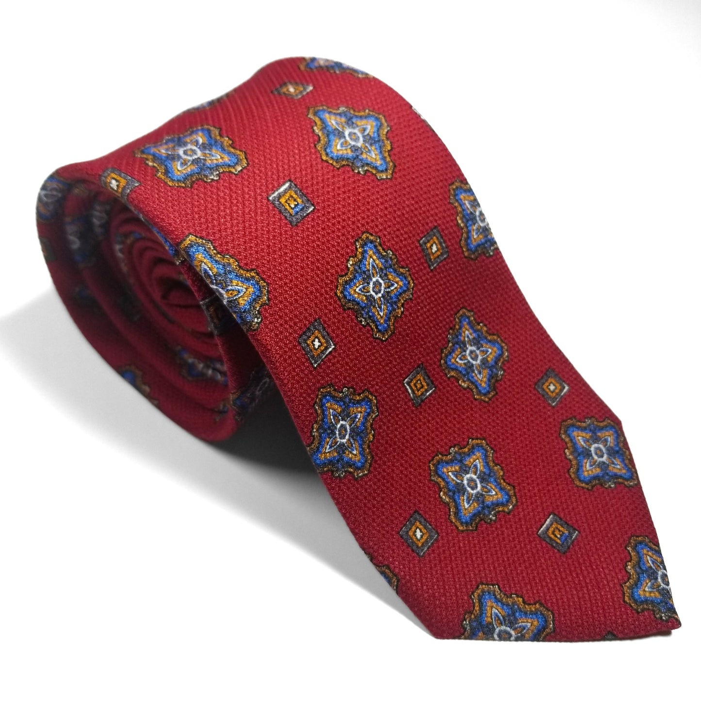 Red Medallion Printed Silk Grenadine Tie