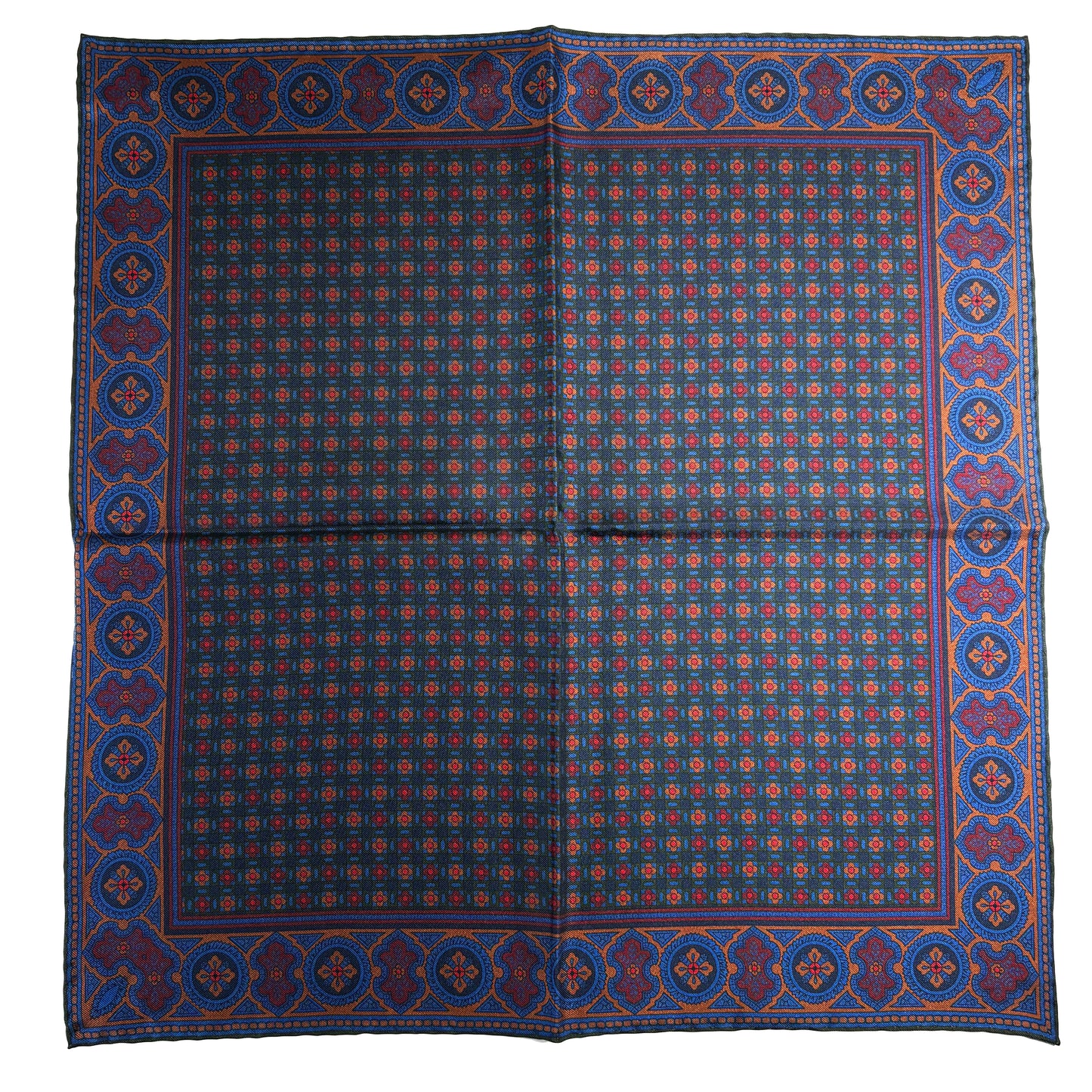 Forest Green & Bronze Small Geometric Ancient Madder Silk Pocket Square