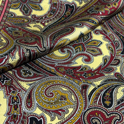 Buff Yellow & Burgundy Paisley Silk Pocket Square