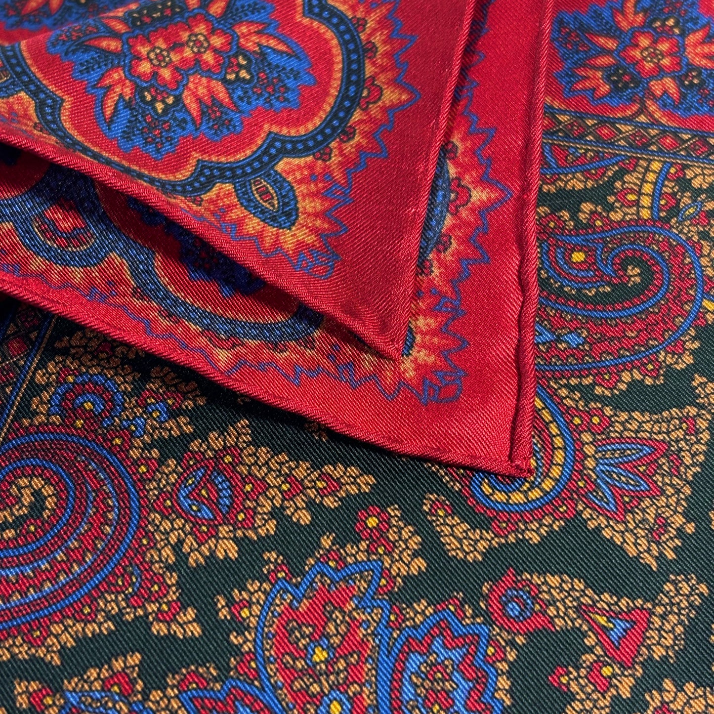 Red & Forest Green Ancient Madder Silk Pocket Square