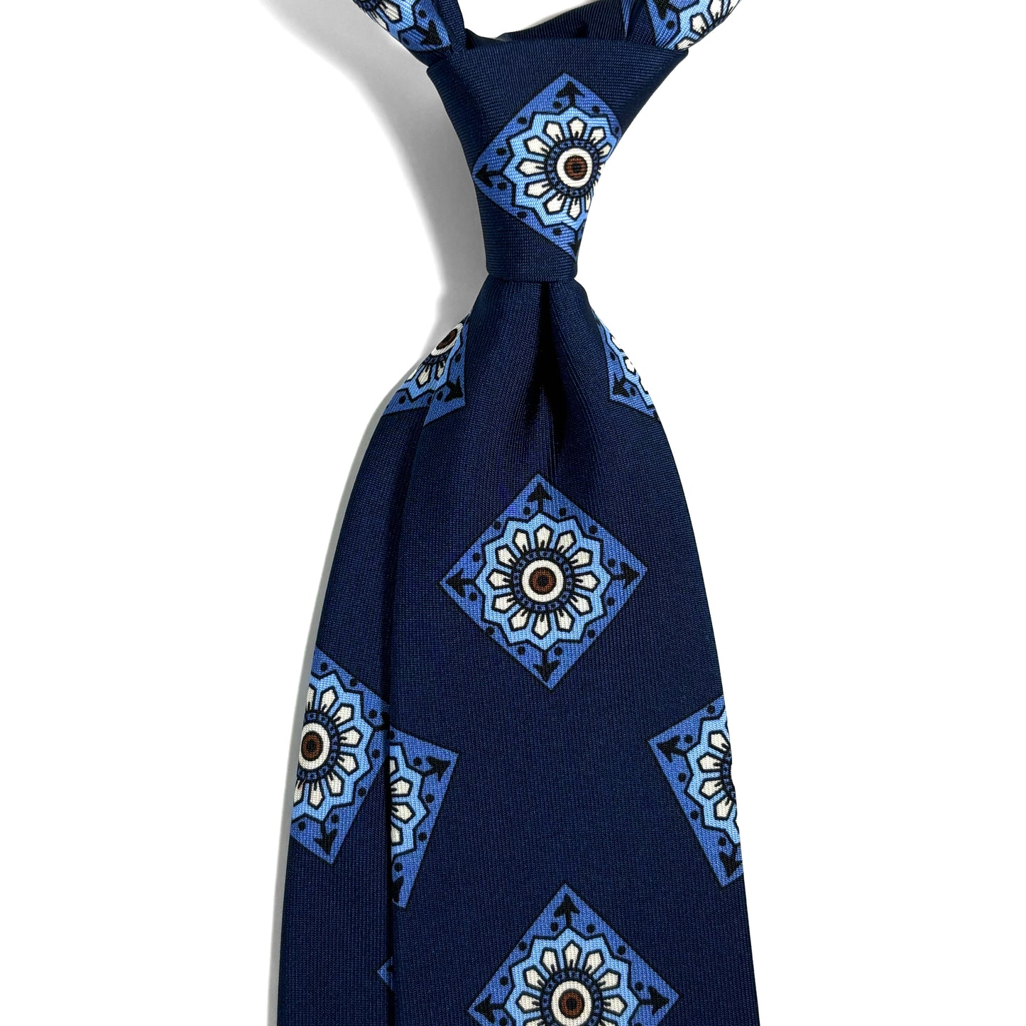 Navy Blue Large Square Printed 36oz Silk Twill Tie