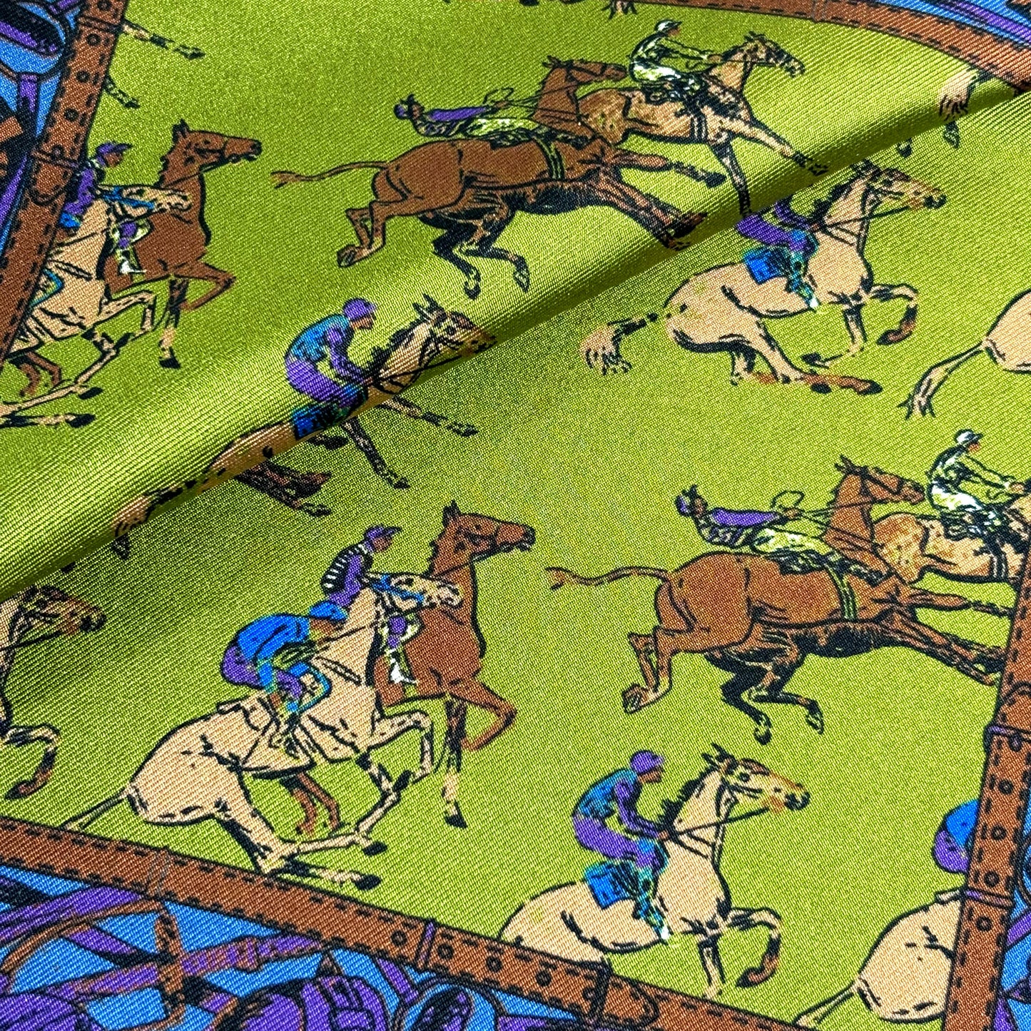 Green & Purple Polo Motif Ancient Madder Silk Pocket Square