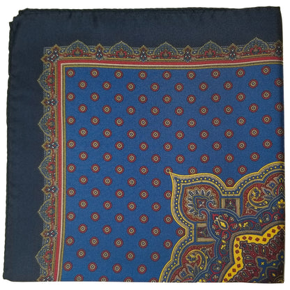 17" Blue Geometric Silk Twill Pocket Square