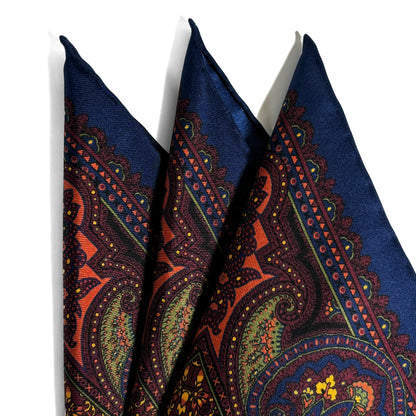Burgundy & Gold Floral Medallion Silk Pocket Square