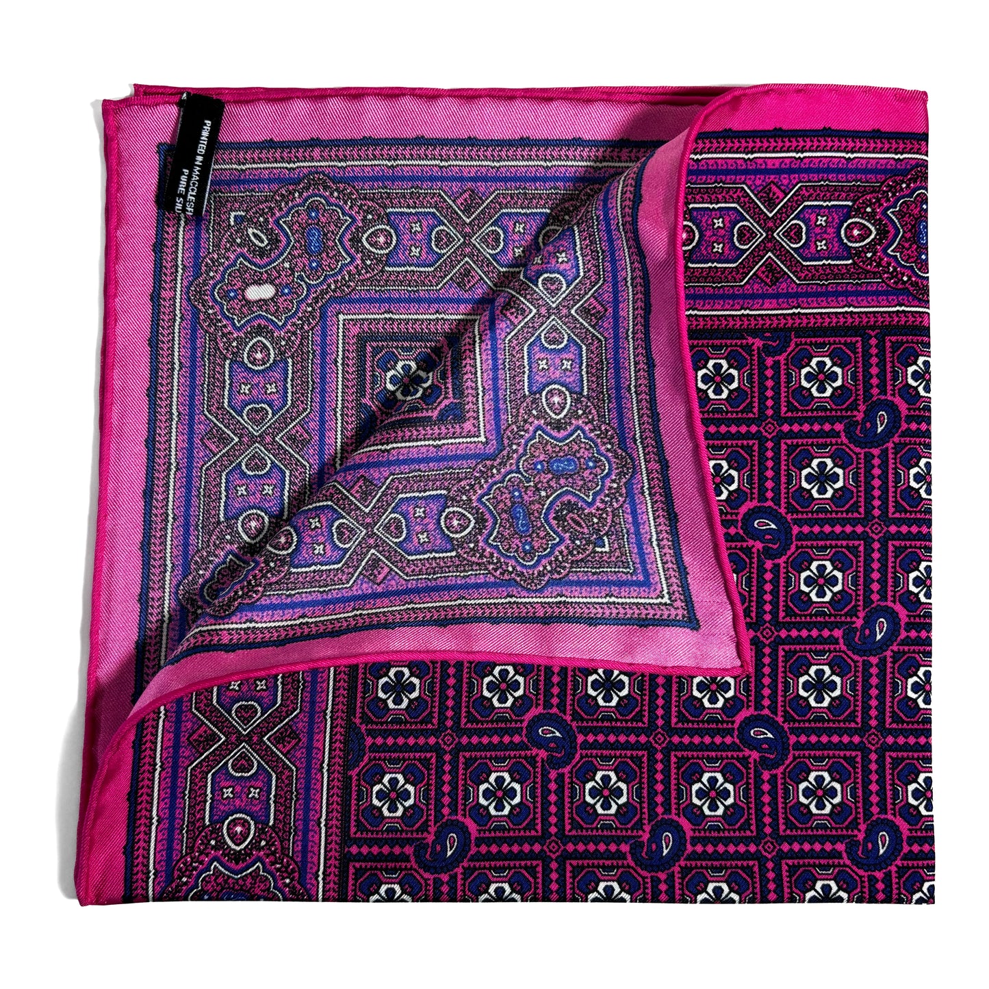 Fuchsia Pink Geometric Silk Pocket Square