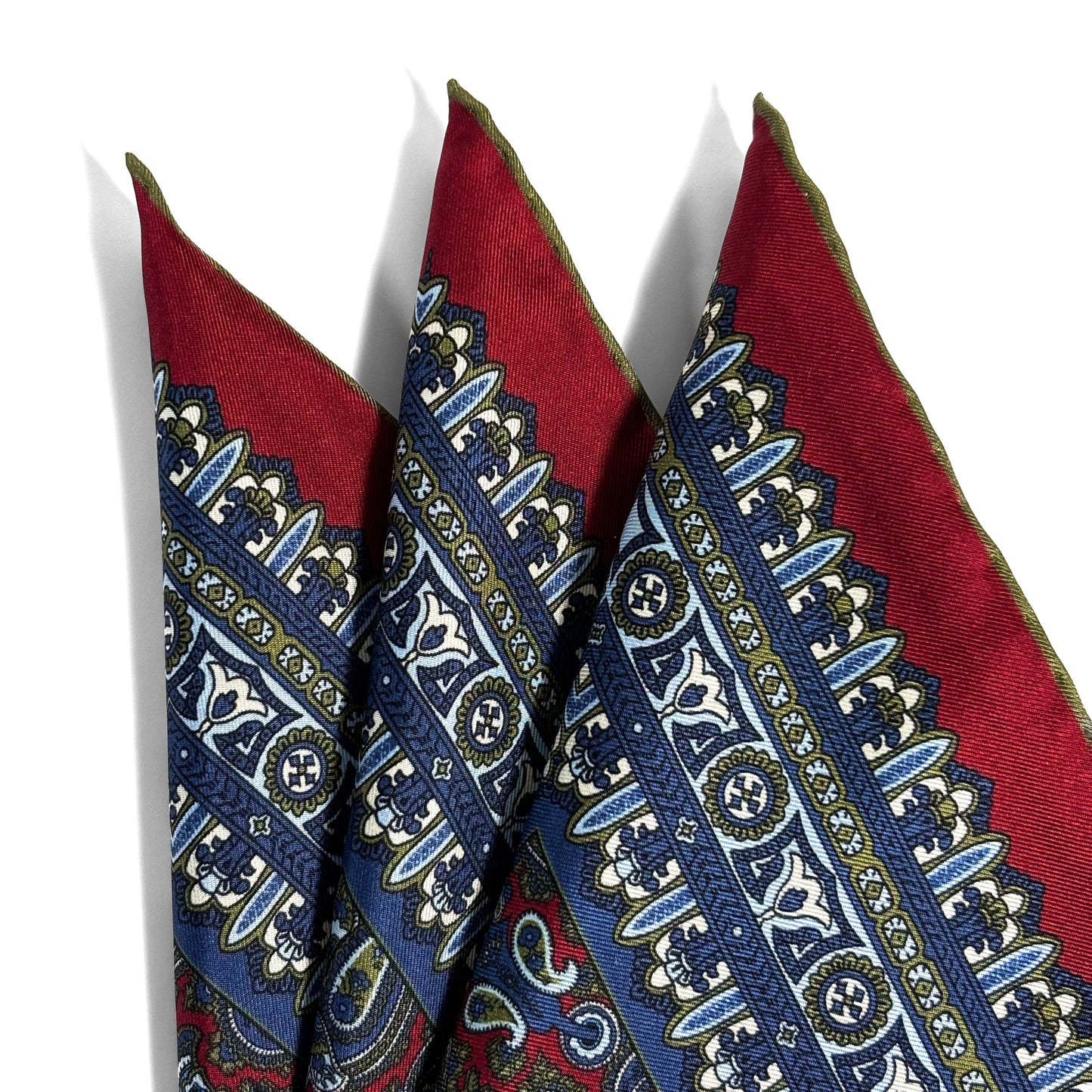Burgundy & Olive Green Paisley Silk Pocket Square