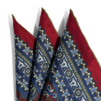 Burgundy & Olive Green Paisley Silk Pocket Square