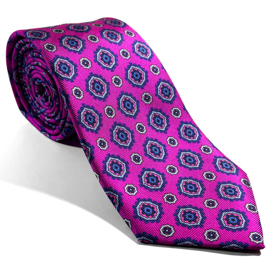 Fuchsia Pink Geometric Silk Tie (Handmade in Italy)