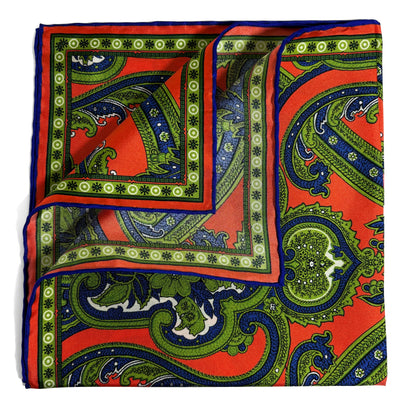 Orange & Green Floral Silk Pocket Square