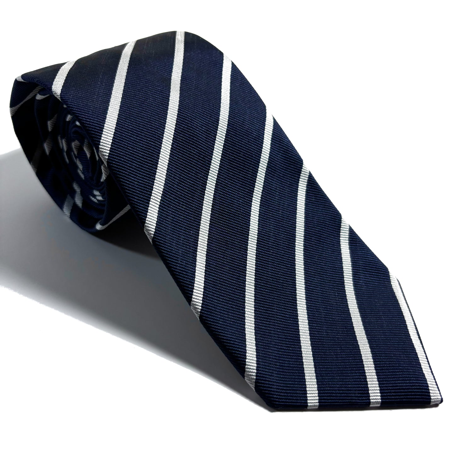 Navy Blue & White Striped Silk Repp Tie